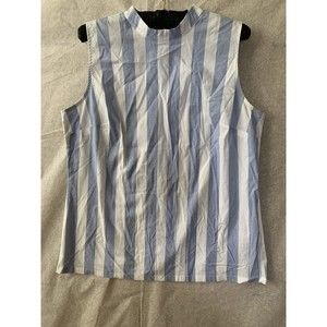 BANANA REPUBLIC Women's White And Blue Blouse Size M (1218)